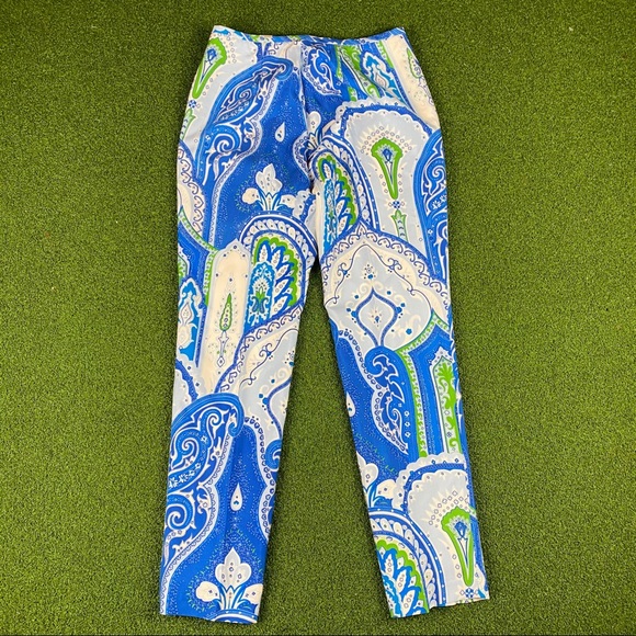 J. McLaughlin Blue paisley Print 100% Silk Pants - Picture 8 of 9